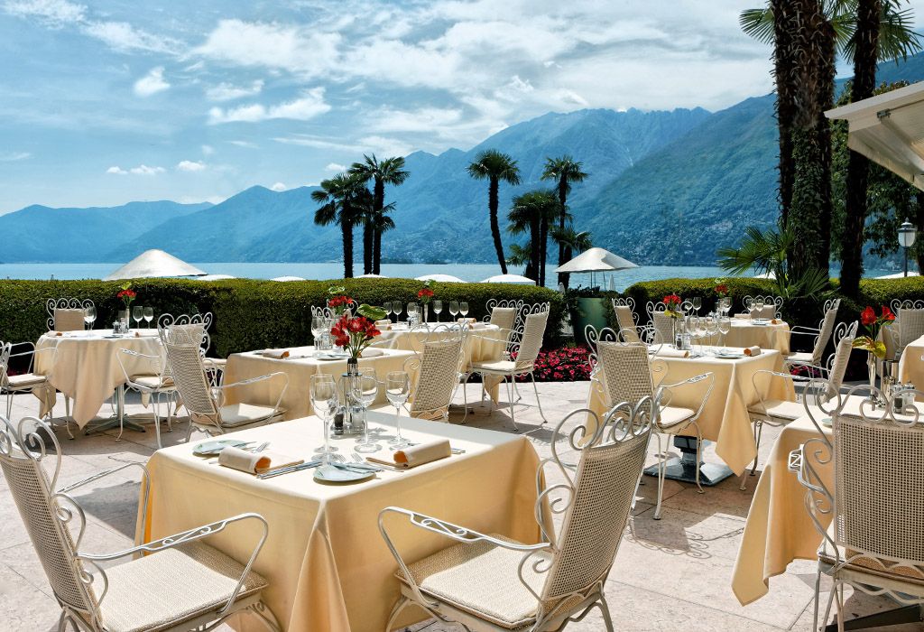 Blick auf den Lago Maggiore im Hotel Eden Roc in Tessin